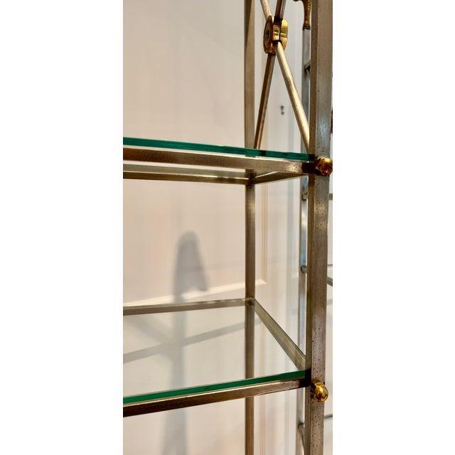 Metal Mid Century Steel & Brass French Etagere, Maison Jansen Style For Sale - Image 7 of 13