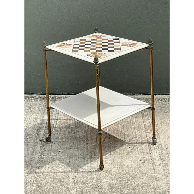Mid 20th Century Vintage Marble Inlay Chessboard Side Table For Sale - Image 5 of 12