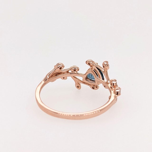 Aaa London Blue Topaz Ring With Earth-Mined Diamond Accents in Solid 14k Gold, Size 6.75 For Sale - Image 9 of 9