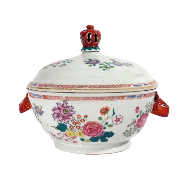 Chinese Export Famille Rose Porcelain Soup Tureen, Cover & Stand For Sale - Image 10 of 18