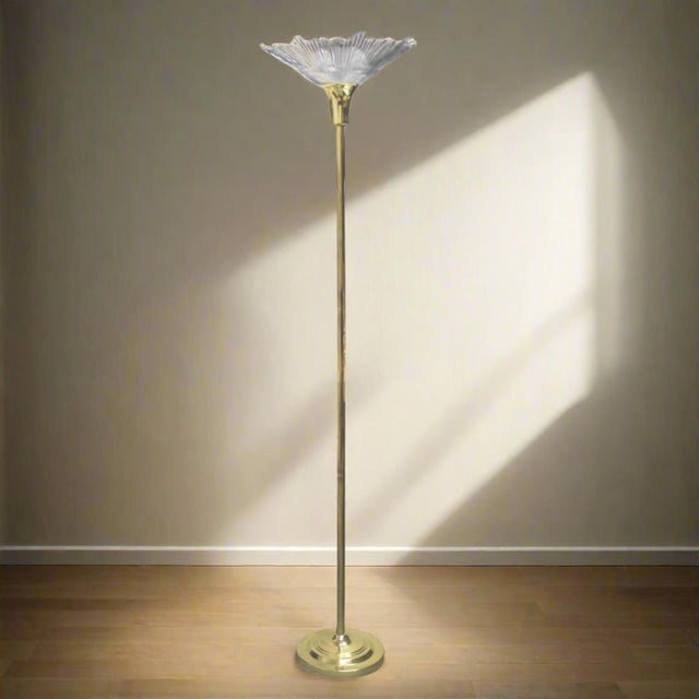 Brass Torchiere Lamp With Acrylic Starburst Shade For Sale - Image 9 of 9