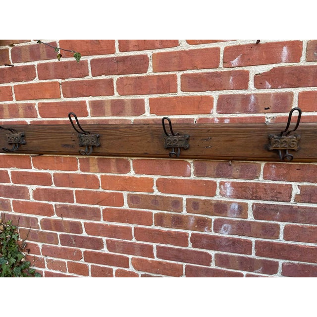 Rustic Pine Coat Hook Rack Rail – Solid Wooden Wall Mounted With Iron Hooks 1900 For Sale - Image 6 of 9