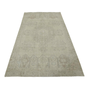 Tabriz Rug 5’11” X 9’2” Beige Wool Vintage Distressed Hand-Knotted Carpet