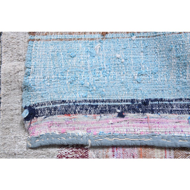 Blue Vintage Turkish Hand-Knotted Wool Cotton Blue Kilim Runner Rug For Sale - Image 8 of 10