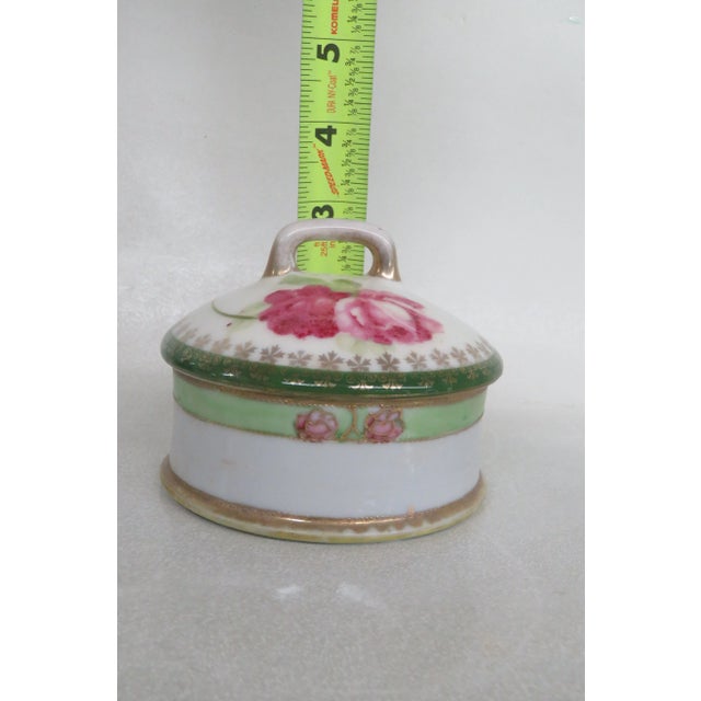 Ceramic I E and C Co Japan Hand Painted Flowers Lidded Powder Dish Trinket Box For Sale - Image 7 of 12