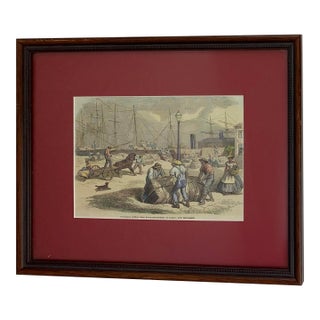 Early 20th Century Framed Lithograph of Nassau Ship Unloading For Sale