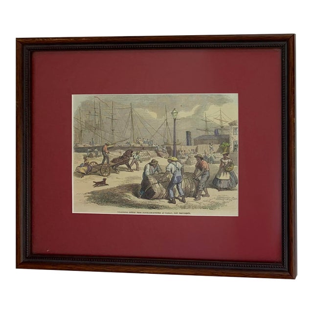 Early 20th Century Framed Lithograph of Nassau Ship Unloading For Sale