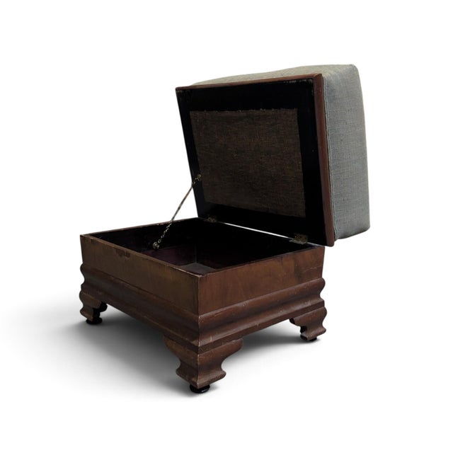 Early-to-Mid 20th Century Upholstered Wood Storage Ottoman With Hinged Lid For Sale - Image 11 of 17