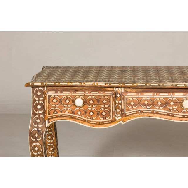 Early 21st Century Early 21st Century Louis XV Style Anglo-Indian Console Table with Three Drawers & Bone Inlay For Sale - Image 5 of 12
