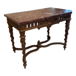 Antique Louis XVI Marble Top Intricately Carved Gilt Wood Table