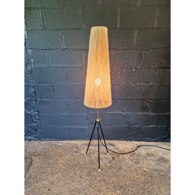 Mid-Century Tripod Floor Lamp with Rope Shade, 1960s For Sale - Image 4 of 10
