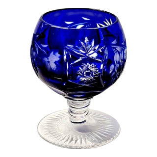 Ajka Hungary Cobalt Cut-to-Clear Miniature Brandy Snifter — 3" Crystal For Sale