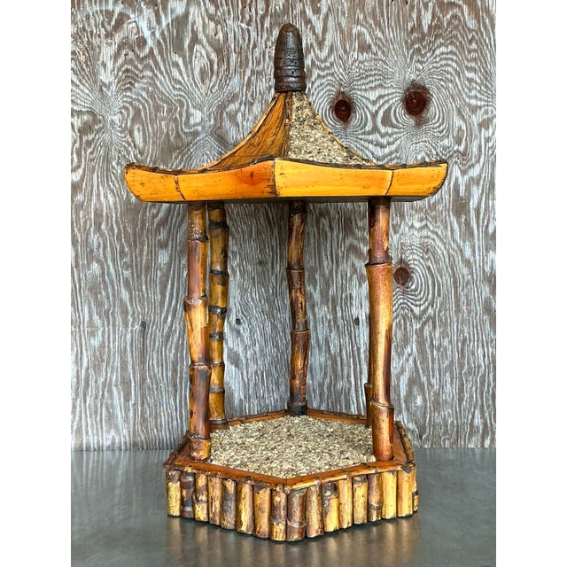 Wood Vintage Coastal Rattan Pagoda Pedestal For Sale - Image 7 of 11