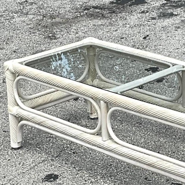 Alabaster Vintage Coastal Cerused Pencil Reed Coffee Table For Sale - Image 8 of 14