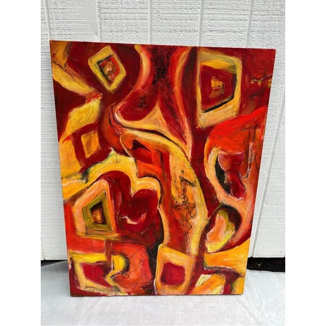 Abstract Large Yellow and Red Abstract by Carol Bertrand For Sale - Image 3 of 12