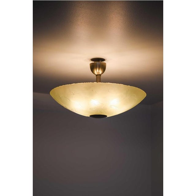 Scandinavian Modern Flush Mount in Glass and Nickel-Plated Metal, 1940s For Sale - Image 6 of 11