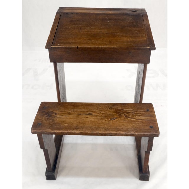 Primitive Antique Varnished Chestnut Lift Top Child Desk Secretary w/Bench NICE! For Sale - Image 11 of 17