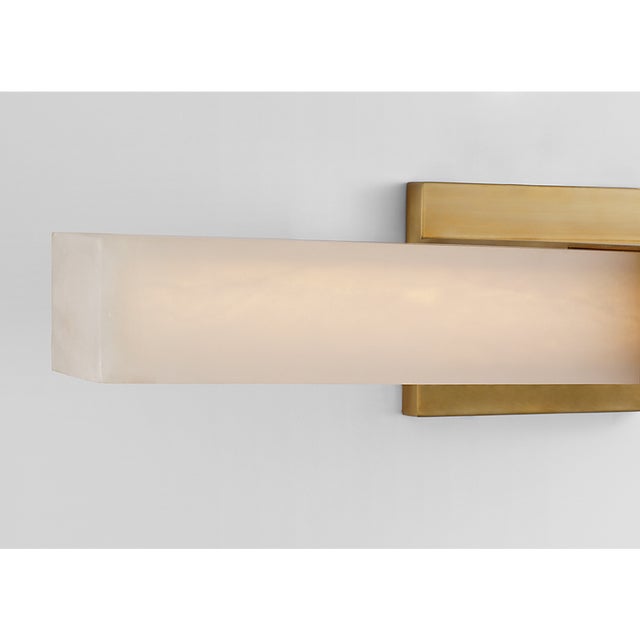 Kelly Wearstler for Visual Comfort Signature Covet 24" Over The Mirror Bath Light in Antique-Burnished Brass with Alabaster For Sale In Houston - Image 6 of 8