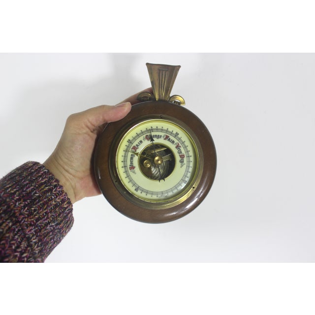 Vintage Western German Barometer for Wall Made of Wood Brass and Glass For Sale - Image 9 of 10