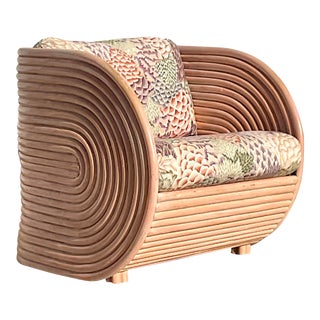 Vintage Boho Spiral Rattan Lounge Chair For Sale