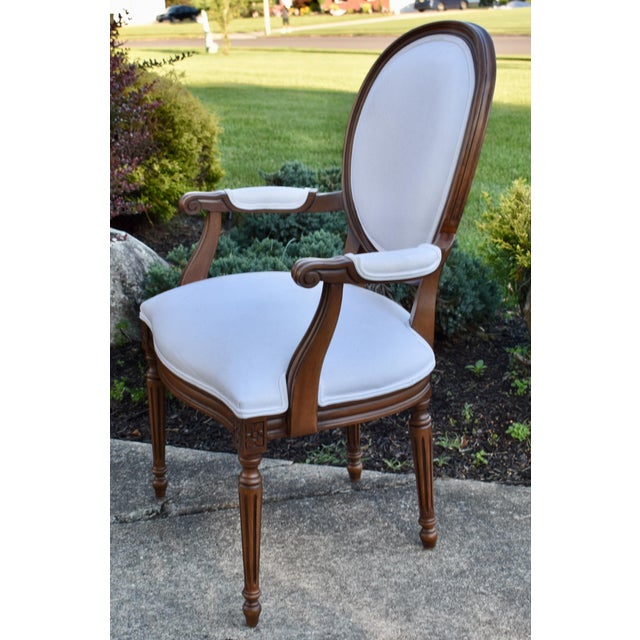 Ethan Allen Francesca Louis XVI Oval Back Armchair Carved Wood French Accent Chair For Sale - Image 12 of 18