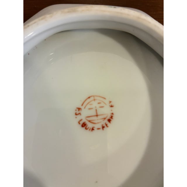 Ceramic Vintage f.s. Louie Berkeley Hand Painted Floral Bird Octagonal Trinket Dish For Sale - Image 7 of 9