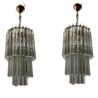 Murano Glass Triedri Chandeliers from Venini, 1960s, Set of 2 For Sale