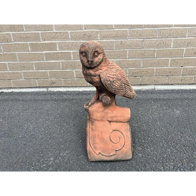 English Owl Garden Ornament in Aged Terracotta For Sale - Image 17 of 18