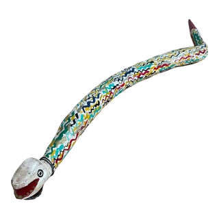 1970s Hand-Carved & Hand-Painted Wooden Folk Art Snake For Sale