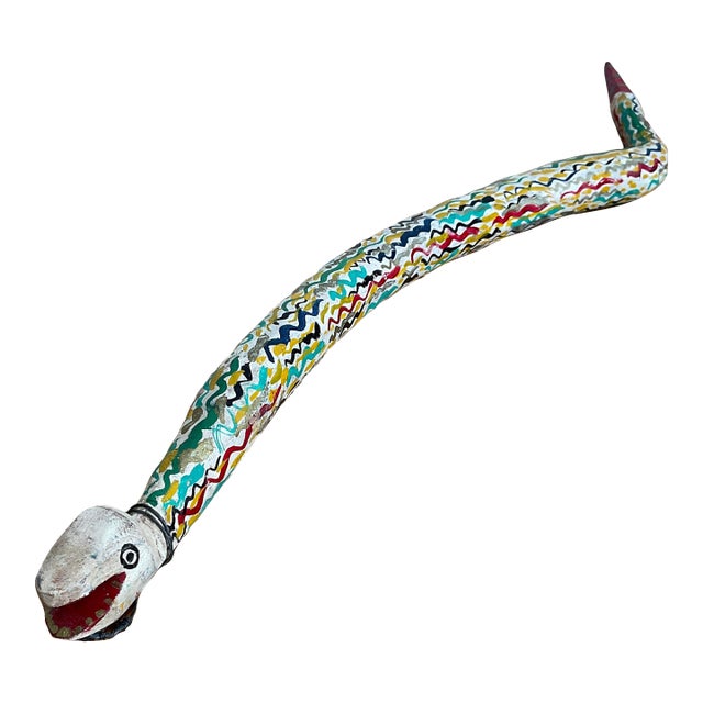 1970s Hand-Carved & Hand-Painted Wooden Folk Art Snake For Sale