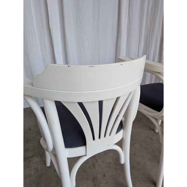Vintage White Bentwood Dining Chairs with Blue Fabric Seats, 1970s, Set of 4 For Sale - Image 16 of 18