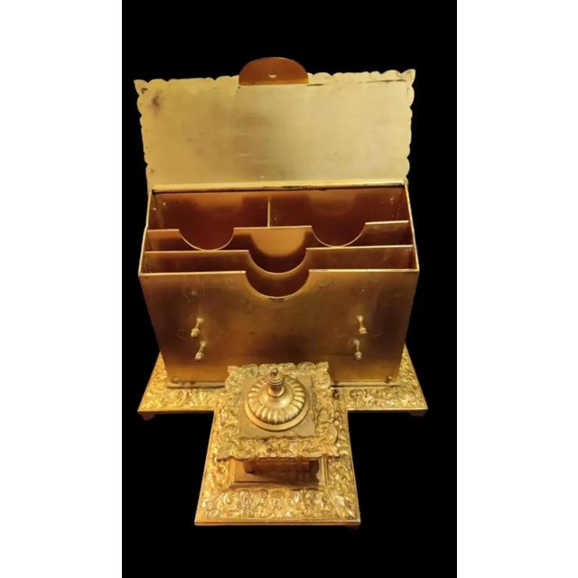 Late 19th Century Ornate French Repousse Gilt Bronze Letterbox Inkstand For Sale - Image 4 of 12