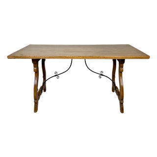 Antique Spanish Oak and Wrought Iron Table, 1890s For Sale
