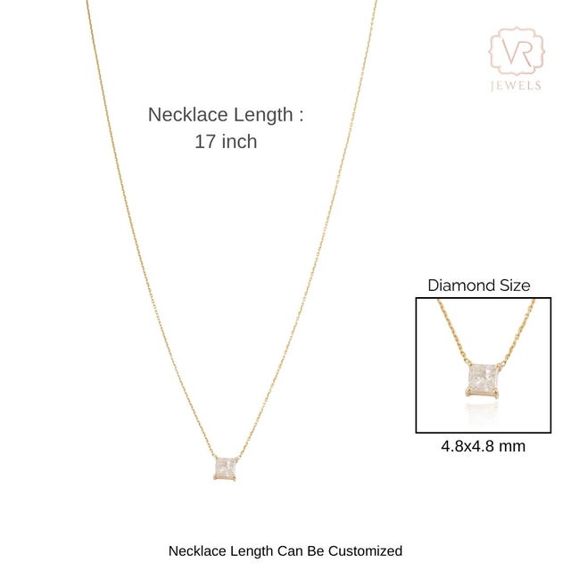 Princess-Cut Diamond Solitaire Pendant Necklace in 14k Yellow Gold For Sale - Image 11 of 15