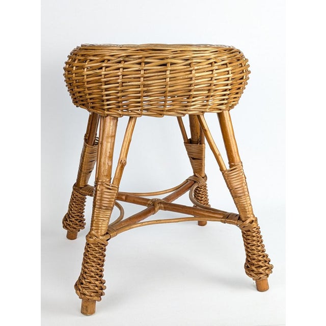 1960s Vintage Wicker Stool, 1960 For Sale - Image 5 of 6