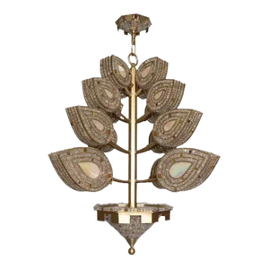 Early 21st Century Marcelo Bessa Beaded & Stained Glass Foliate Motif Chandelier