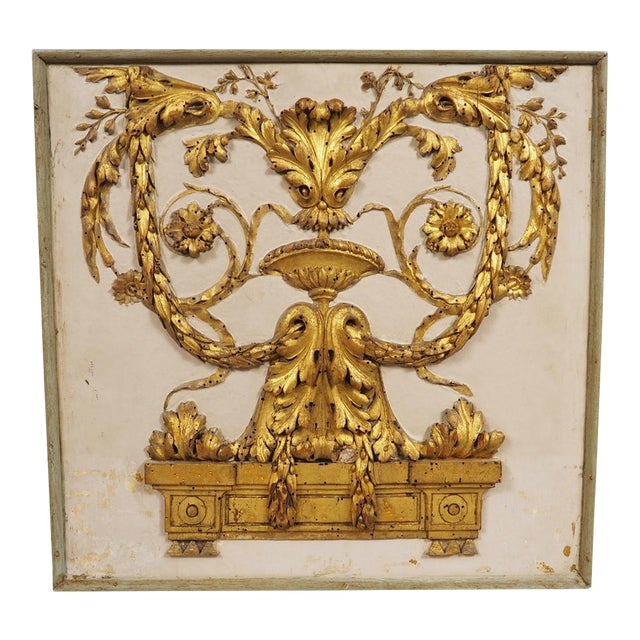 Small and Delicately Carved and Lacquered Giltwood Panel From France, 19th C. For Sale