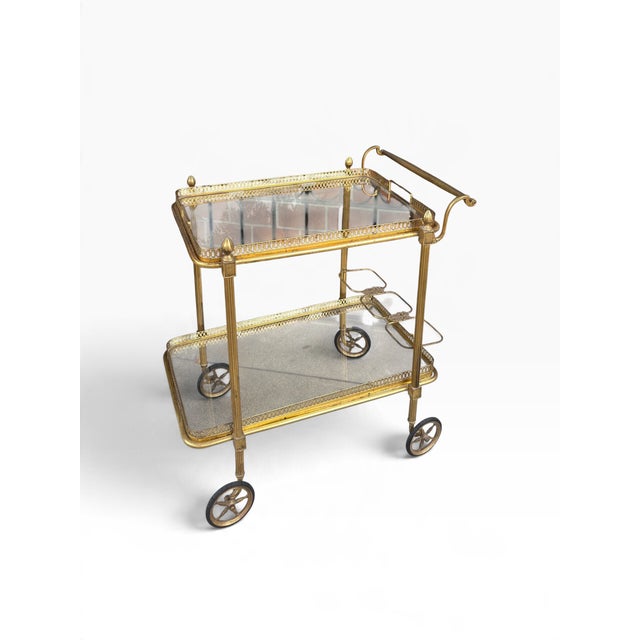 Maison Jansen Vintage Maison Jansen Brass Drinks Trolley Bar Cart For Sale - Image 4 of 13