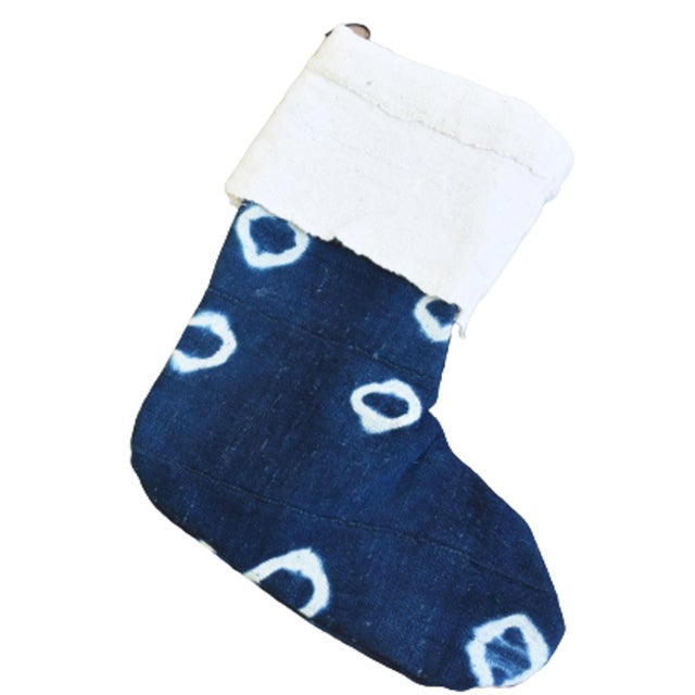 Nautical Blue & White One-Of-A-Kind African Textile Christmas Stockings, S/2 For Sale - Image 3 of 9