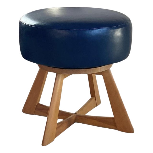 Leather Heywood-Wakefield Swivel Ottoman, Midcentury Modern, 1950s For Sale