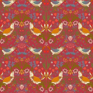 Strawberry Thief Wallpaper - Crimson-Red - Sample For Sale