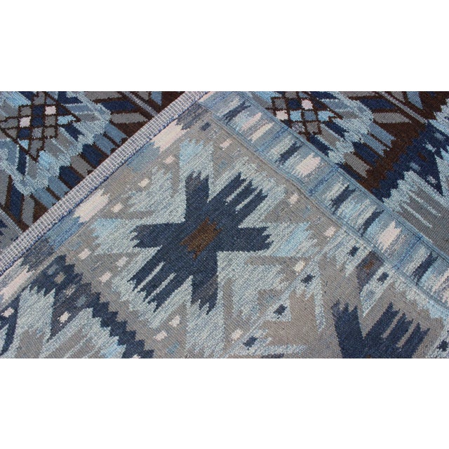 Scandinavian Flat-Weave Rug in Blue & Brown by Keivan Woven Arts 9'0 X 12'0 For Sale In Atlanta - Image 6 of 6