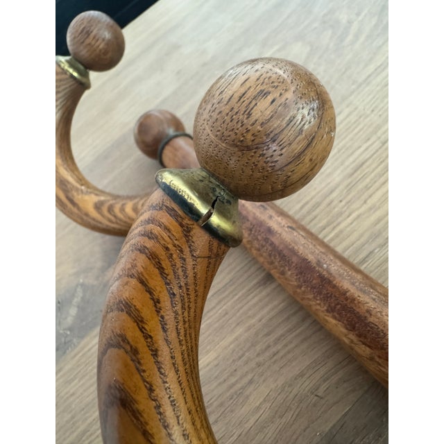 Chestnut Rustic Early American Wood and Brass Wall Coat Rack For Sale - Image 8 of 8