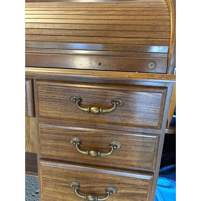 Brown 1970s Classic Oak Rolltop Desk For Sale - Image 8 of 8