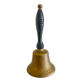 Vintage 20th Century Loud and Large Brass Bell With Black Wood Handle For Sale