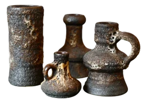 Brutalist Ceramic Lava Style Vases and Candle Holders, Set of 4