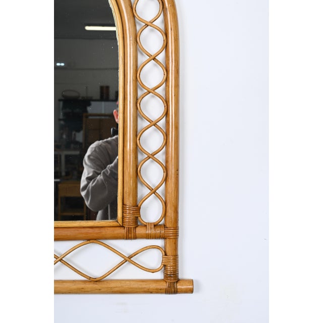 French Riviera Arc Mirror in Rattan, Wicker and Bamboo, Italy, 1960s For Sale - Image 10 of 16