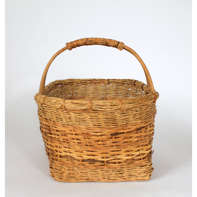 Vintage Woven Wicker & Rush Market Basket For Sale - Image 4 of 11