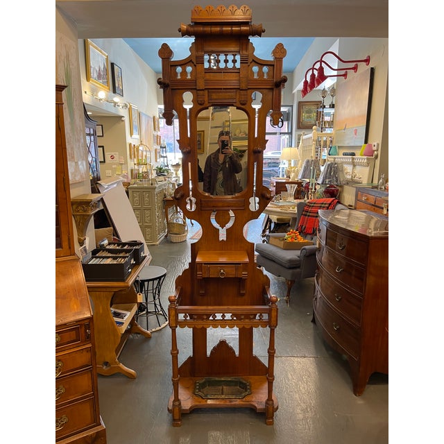 Late 19th Century Antique Eastlake Oak Wood Hall Tree Chairish