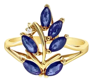 Marquise Sapphire Floral Cluster Ring 14k Yellow Gold, Size 5